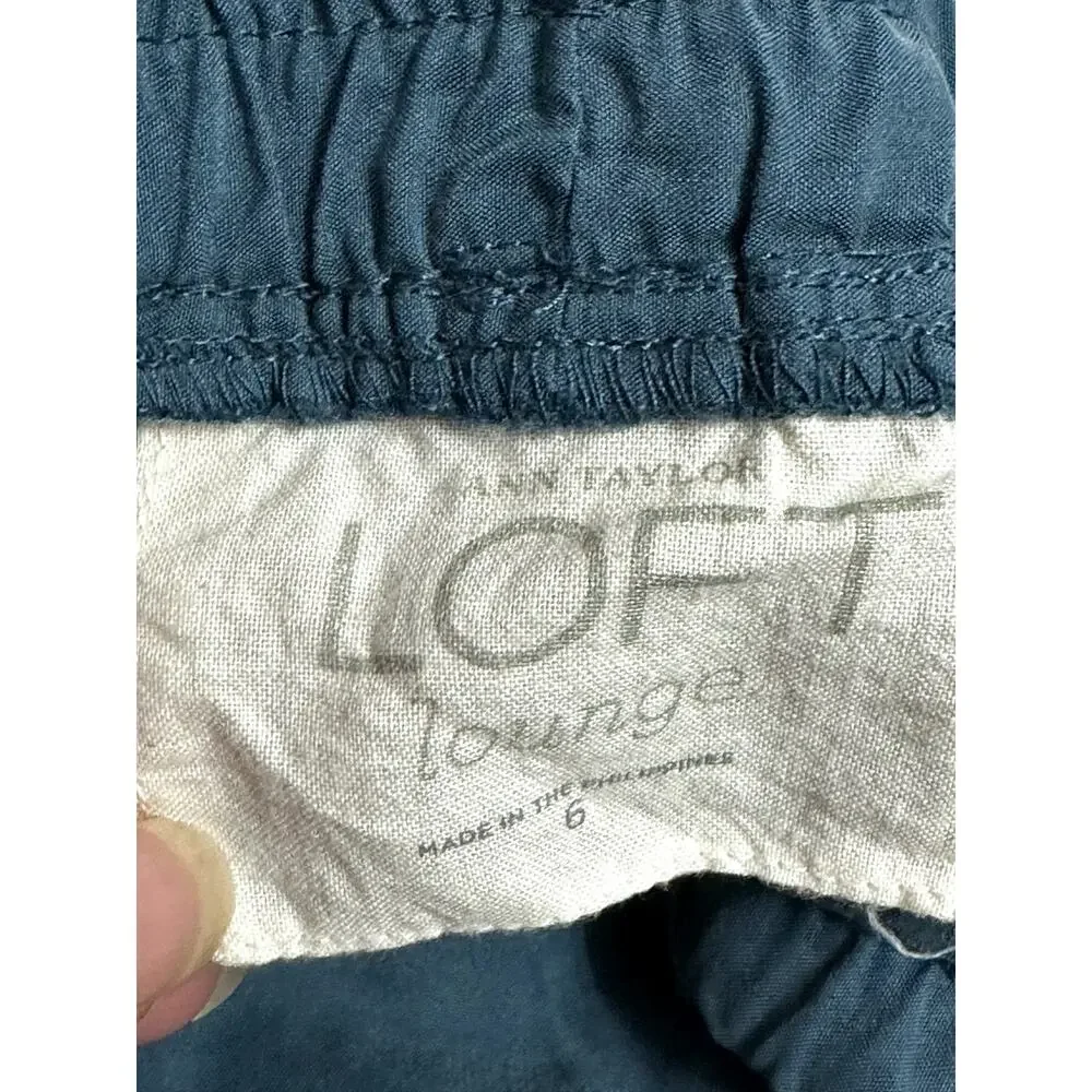 Loft Lounge Capri Pants Drawstring Pull On Style Pockets Solid Blue Women's 6